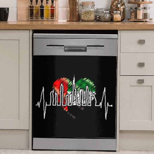 Dubai Skyline Heartbeat Burj Khalifa Love UAE Flag Dish Washer Covers