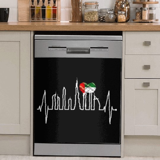 Dubai Skyline Heartbeat Burj Khalifa Love UAE Flag Dish Washer Covers