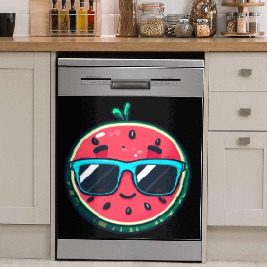 Kawaii Melon with Sunglasses: Summer Fruit Chill Dish Washer Covers