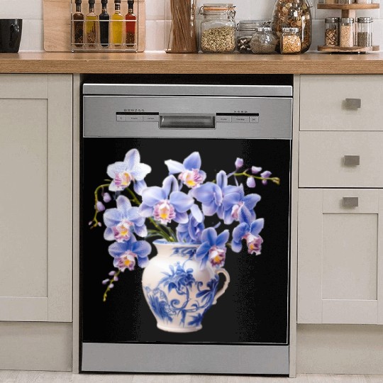 Blue Orchids in a Vase Graphic Dish Washer Covers