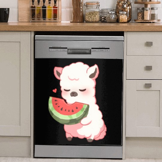 Adorable Kawaii Llama Savoring Sweet Watermelon Dish Washer Covers