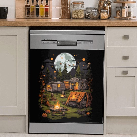 Spooky Camping Adventures Scary Outdoor Halloween Dish Washer Covers
