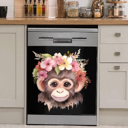 Monkey Chimpanzee Jungle Animal Boho Floral Ape Dish Washer Covers