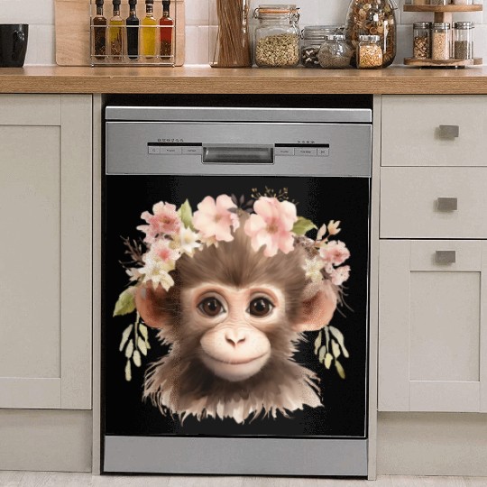 Monkey Chimpanzee Jungle Animal Boho Floral Ape Dish Washer Covers