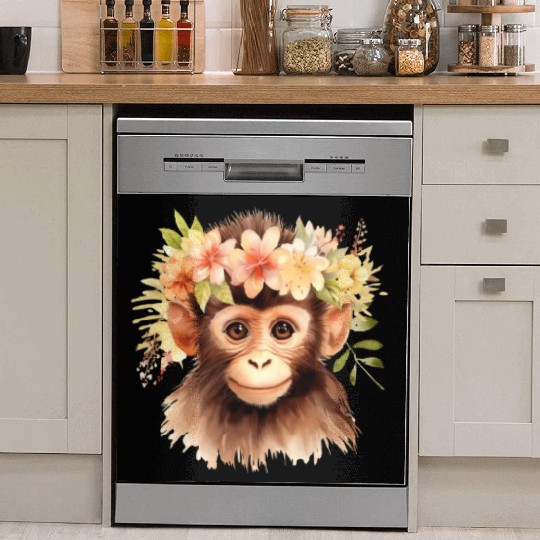 Monkey Chimpanzee Jungle Animal Boho Floral Ape Dish Washer Covers