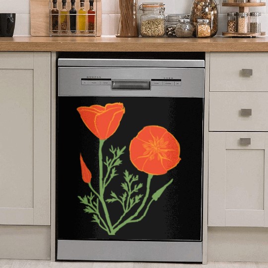 California Poppies on Clear Background Dish Washer Covers