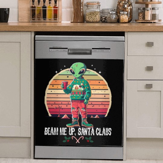 Beam Me Up Santa Claus Alien Christmas Ufo Coffee Dish Washer Covers