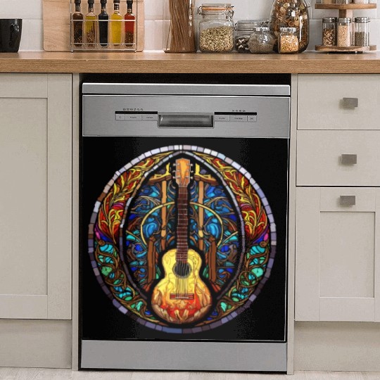 Stained Glass Art - Funny Holy Guitar Design Dish Washer Covers