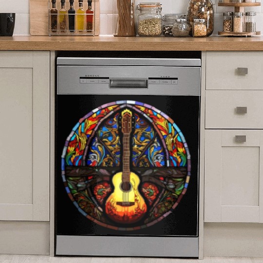 Unique Holy Guitar Art Design - Stained Glass Art Dish Washer Covers
