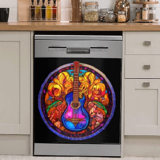I love Guitar and Stained Glass Art - Funny and Un Dish Washer Covers