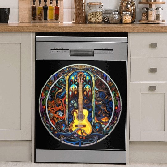Funny Guitar Artistic Style - Guitar Stained Glass Dish Washer Covers