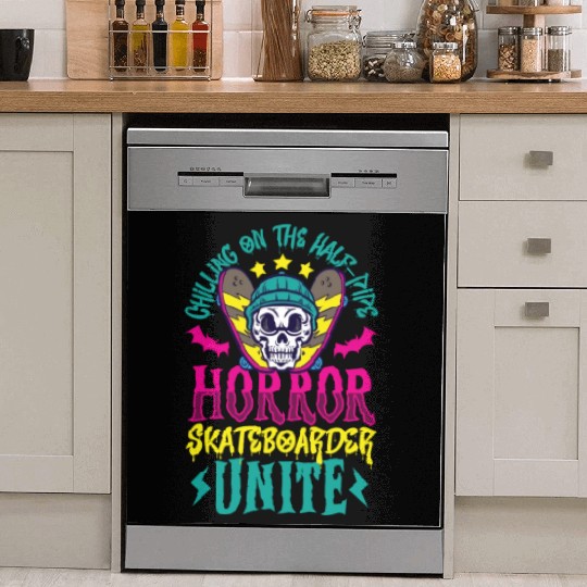 Spooky Horror Skateboarder Halloween Skateboarding Dish Washer Covers