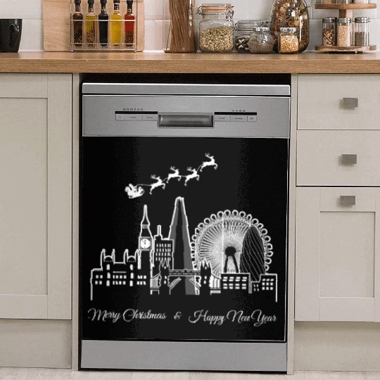 Merry Christmas Happy New Year London UK Dish Washer Covers