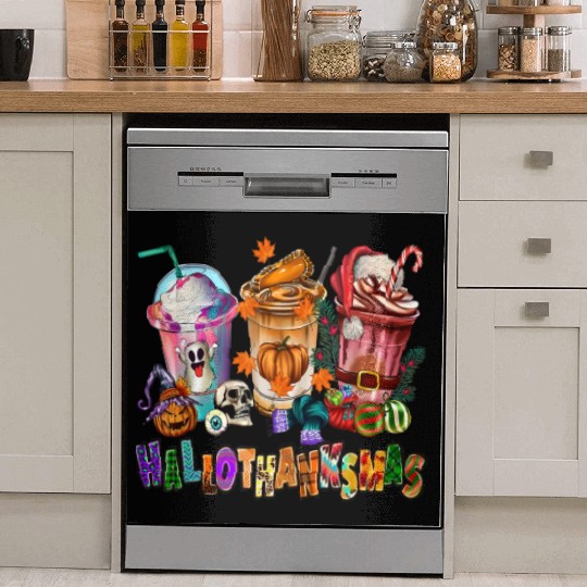 Happy Hallothanksmas Coffee Latte Halloween Dish Washer Covers