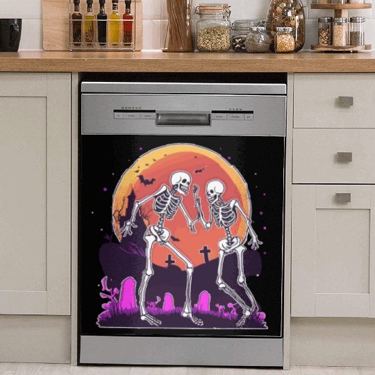 "Skeletal Dance-Off Under Neon Moon" Dish Washer Covers