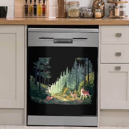 Forrest Background with Deer and Weasel Dish Washer Covers