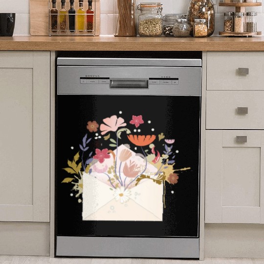 floral envelope with flowers and seal Dish Washer Covers