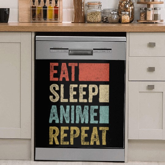 Vintage Retro Eat Sleep Anime Repeat Gift Funny Dish Washer Covers