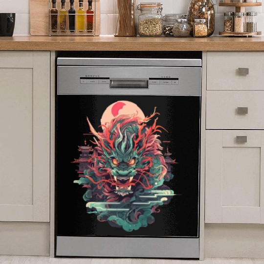 Tokyo Asia 80s Japanese Retro Dragon Dragon Dish Washer Covers