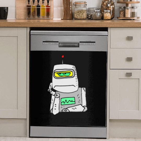Interested Robot Funny Moody Bored Cartoon Joke Dish Washer Covers
