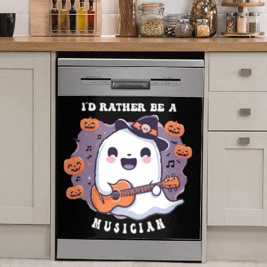 cute ghost playing guitar, Id rather be musician Dish Washer Covers