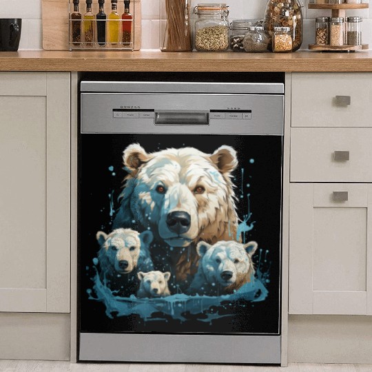 A Polar Bear Family Gift Bear Mom and Cubs Dish Washer Covers
