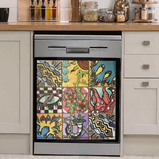 Hand painted wooden squares art by KateToxin Dish Washer Covers