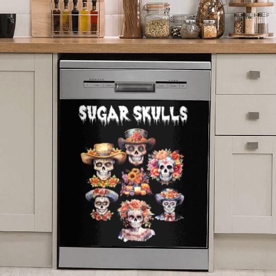 Vintage Mexican Day of the Dead Art Sugar Skulls Dish Washer Covers