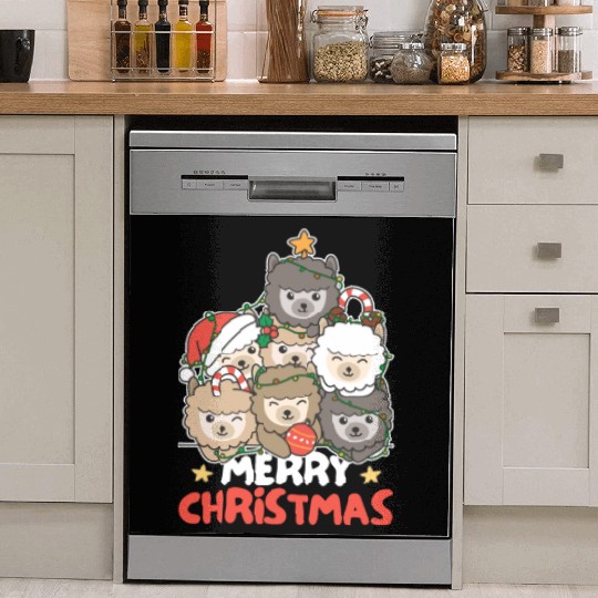 Alpaca Christmas Tree Merry Christmas Dish Washer Covers