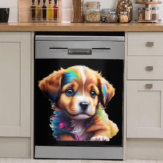 Cute Puppy Made of Liquid Colours Dish Washer Covers