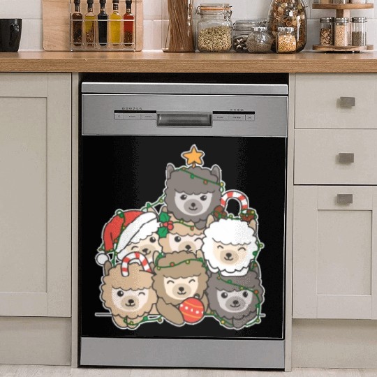 Alpaca Christmas Tree Funny Animal Christmas Dish Washer Covers