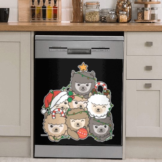 Alpaca Christmas Tree Funny Animal Christmas Dish Washer Covers