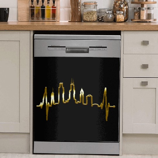 Chicago Skyline Heartbeat USA Heart I Love Chicago Dish Washer Covers