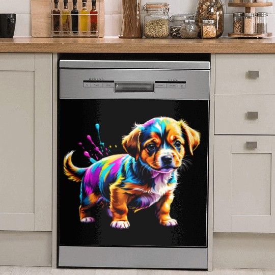 Cute Puppy Made of Liquid Colours Dish Washer Covers