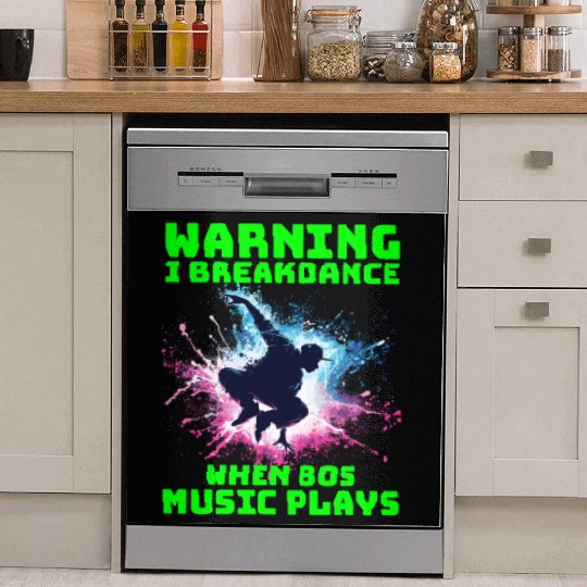 80s Breakdancer Silhouette - Neon Dance Moves Dish Washer Covers
