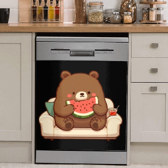 Cosy bear enjoying watermelon Dish Washer Covers