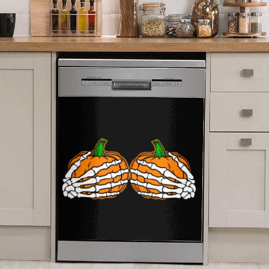 Halloween Skeleton Hands On Chest Pumpkin Boobs Dish Washer Covers