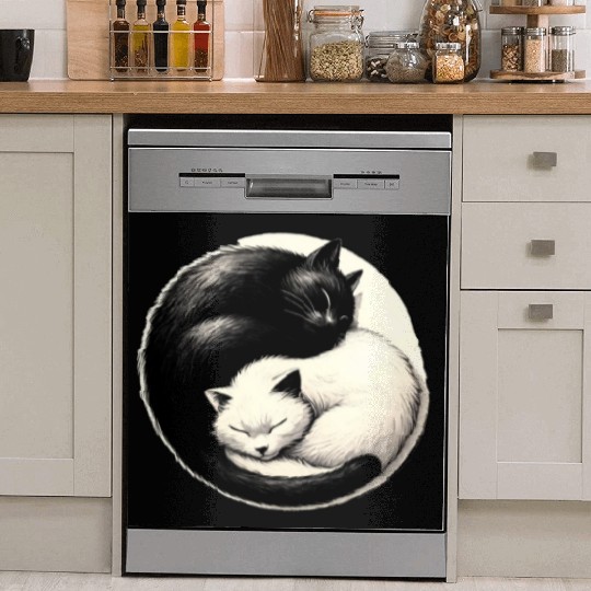 Yin and yang cats sleeping Dish Washer Covers