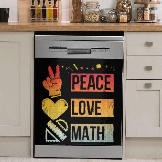 Math Teacher Peace Love Math Vintage Mathematic Dish Washer Covers