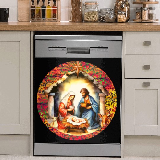 Nativity scene with Mary Joseph Baby Jesus Dish Washer Covers