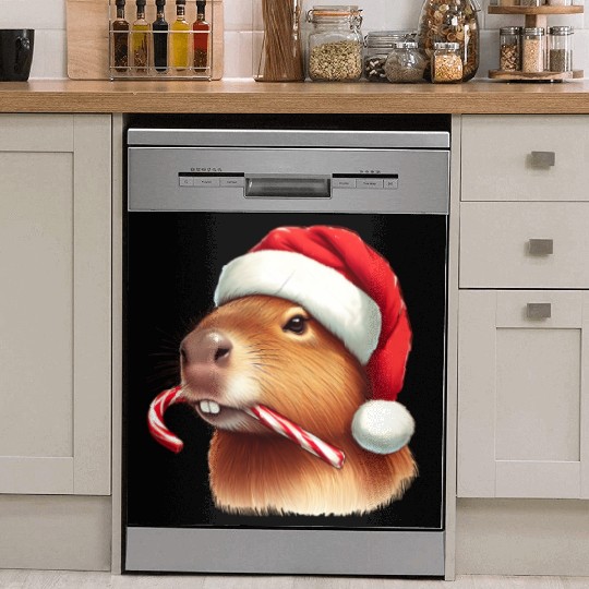Festive capybara with candy cane Dish Washer Covers