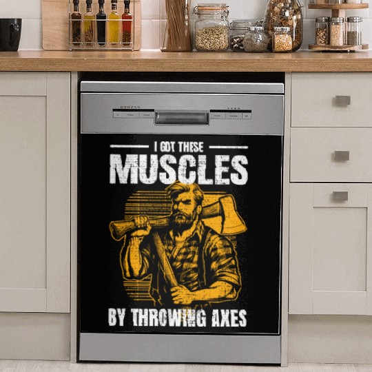 Muscle-Forged Mastery: Lumberjack's Axe Throwing Dish Washer Covers