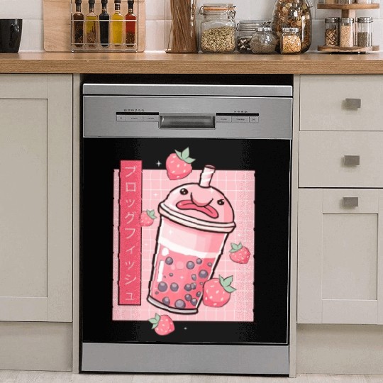 Kawaii Blobfish Japanese Strawberry Boba Dish Washer Covers