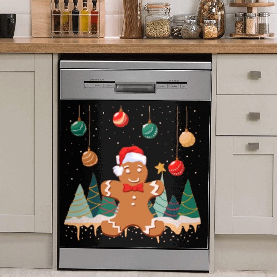 Gingerbread Man Cookie Snowy Christmas Ornaments Dish Washer Covers