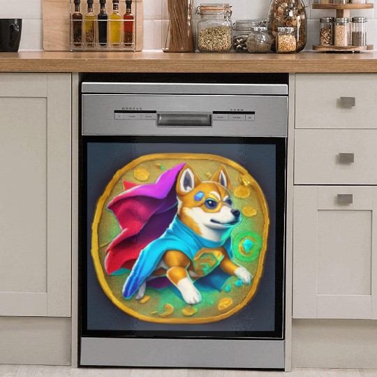 cool colorful cartoon hero coin crypto doge Dish Washer Covers