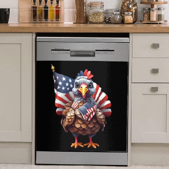 Patriotic Plumes: Thanksgiving Turkey Flag Style Dish Washer Covers