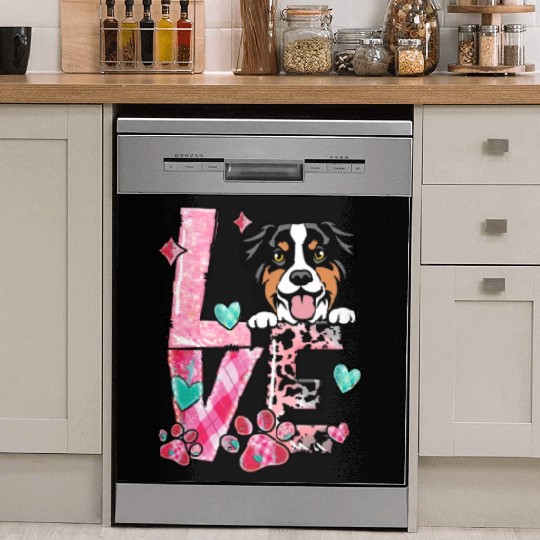 Australian Shephard Dog I Love My Dog Valentines D Dish Washer Covers