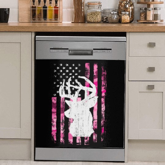 Deer Hunting Camo Pink Camouflage American Flag Dish Washer Covers