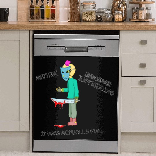 Just Kidding Killer Horror Retro Cartoon Character Dish Washer Covers