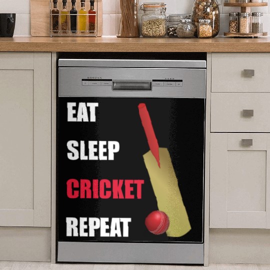 Eat Sleep Cricket Repeat Red and White Text Dish Washer Covers